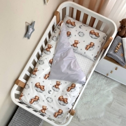 Set lenjerie de pat de schimb pentru pătuț bebeluși format din 3 piese Teddy Gri